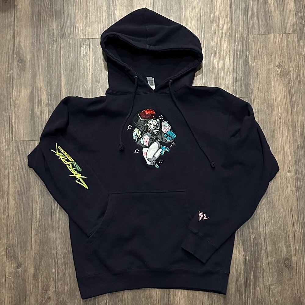 Navy Embroidered Rebecca Cyber Punk Edge Runner Hoodie